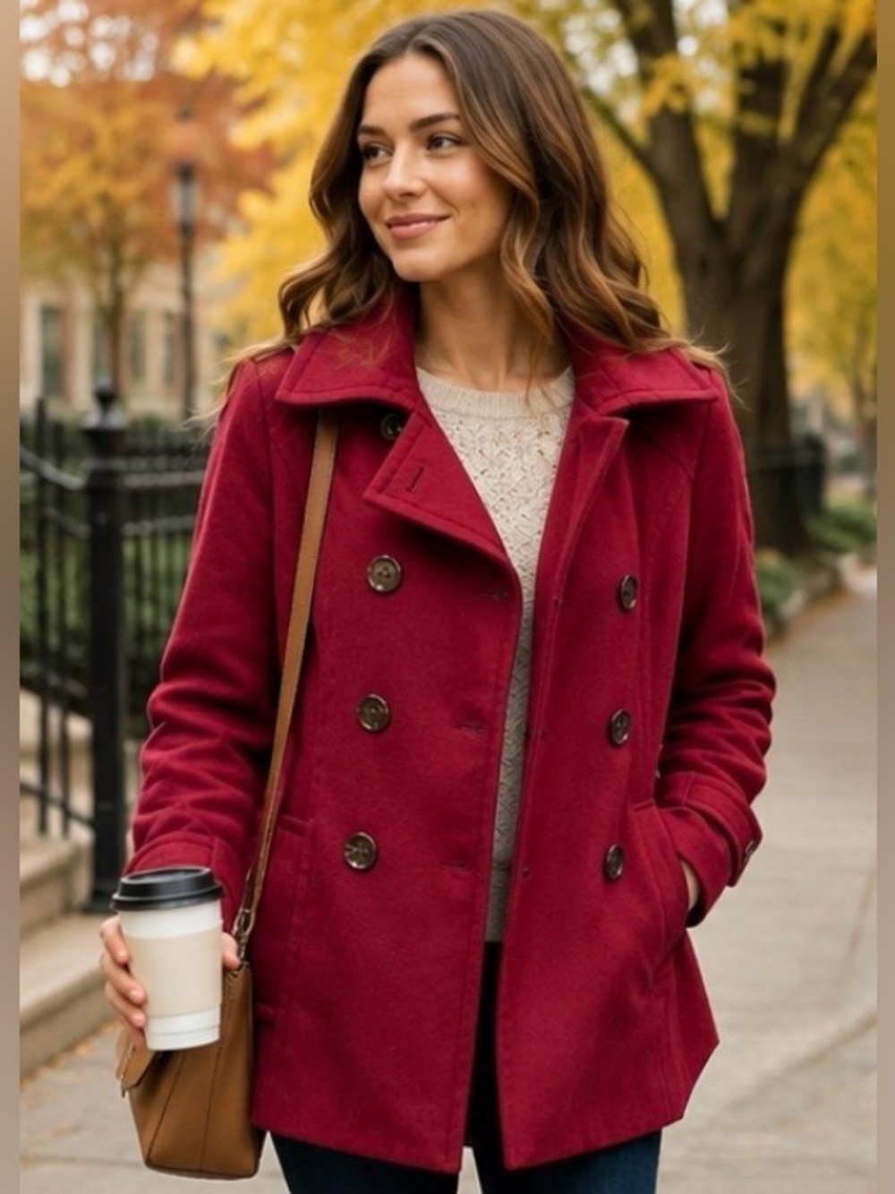 Calvin Klein Red Wool Blend Hooded Peacoat Jacket Size 14